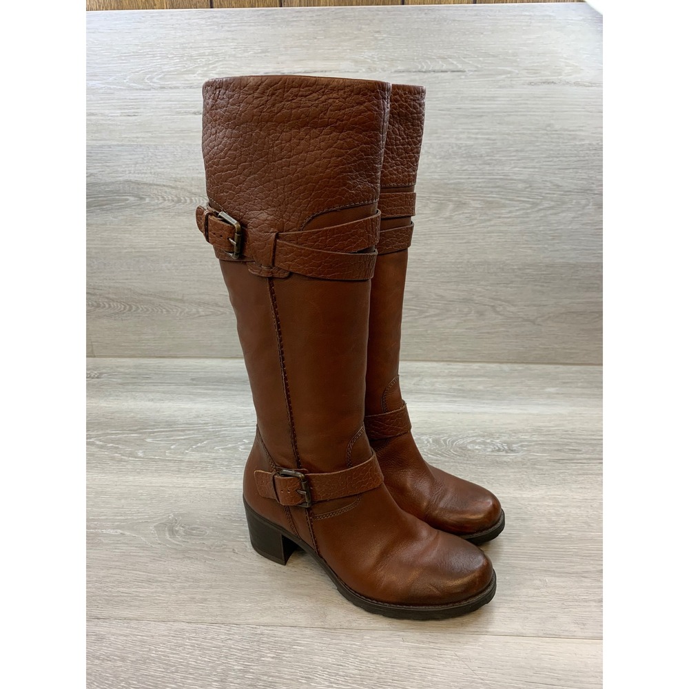 Clarks Fernwood Oasis Rust Brown Leather Knee High Riding Boots Women's 7 Shoes